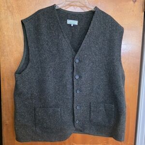 Jimmy Hourihan Genuine Donegal Green Tweed Wool Waistcoat Vest 5 Button Men XL